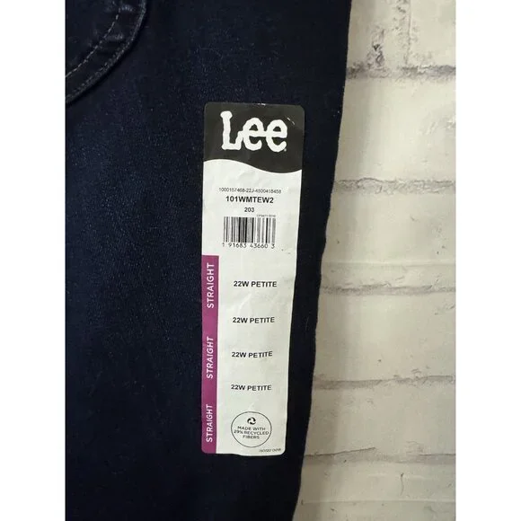 Lee Plus 22W Petite Mid Rise Reg Fit Straight Dark Blue Jeans Stretch New W Tag - Picture 3 of 10